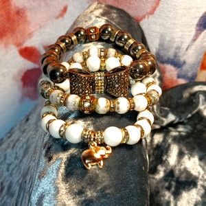Handcrafted, stretch bracelet stackable, hematite semi-precious beads.